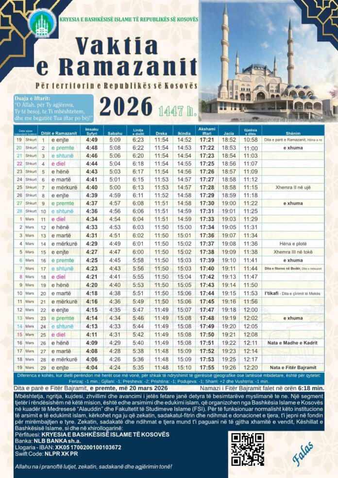 Vaktia Ramazanit 2026